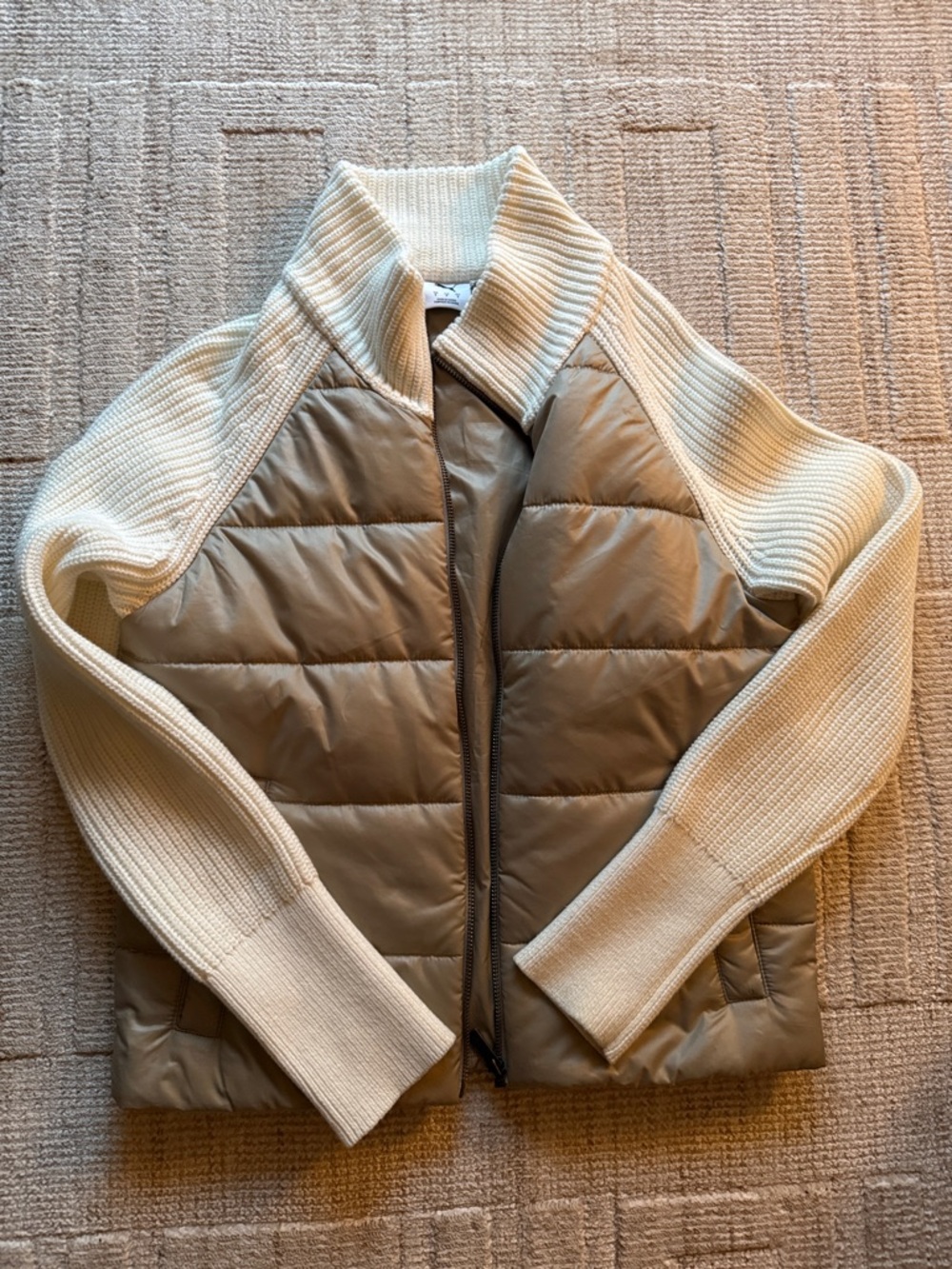 Puma Cream Ribbed Knit Jacket with Quilted Taupe Vest Base